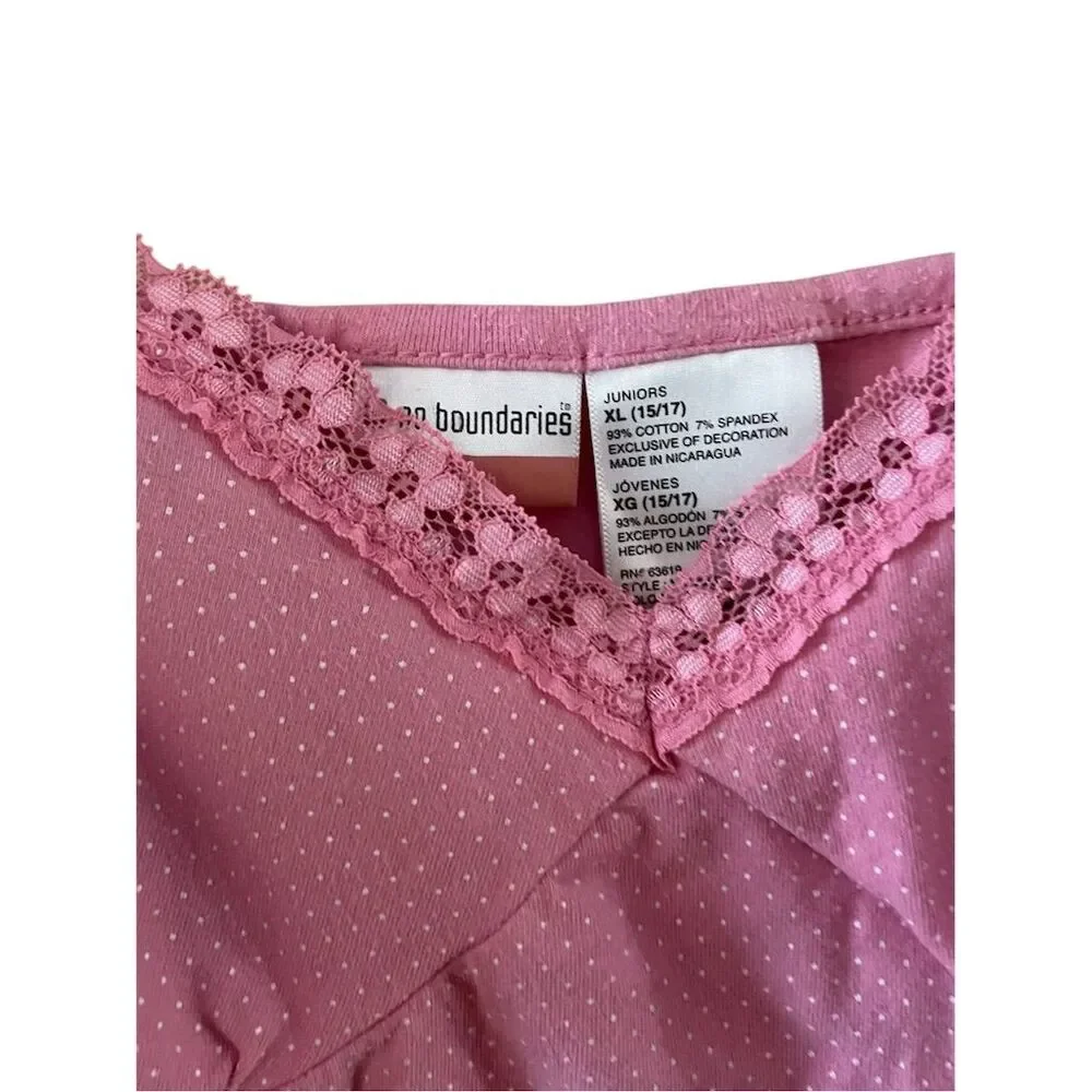 Axcess Juniors XL Pink Polka Dot Lace Cami Top Y2K Vintage Sleeveless - Picture 2 of 5